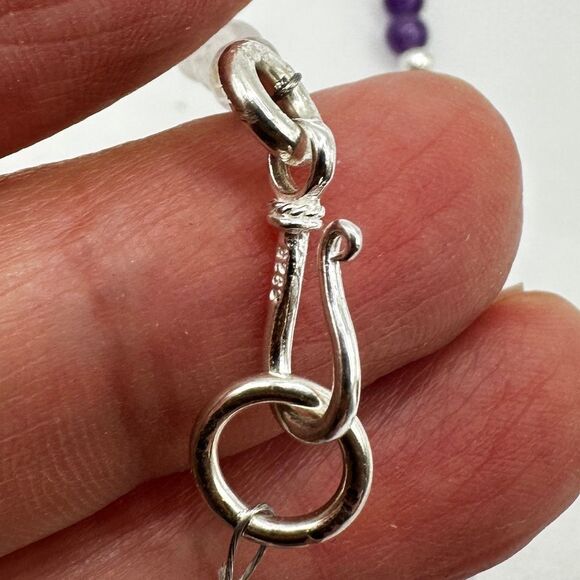 22" Revived moonstone, amethyst beaded and sterling silver necklace! - Picture 7 of 12